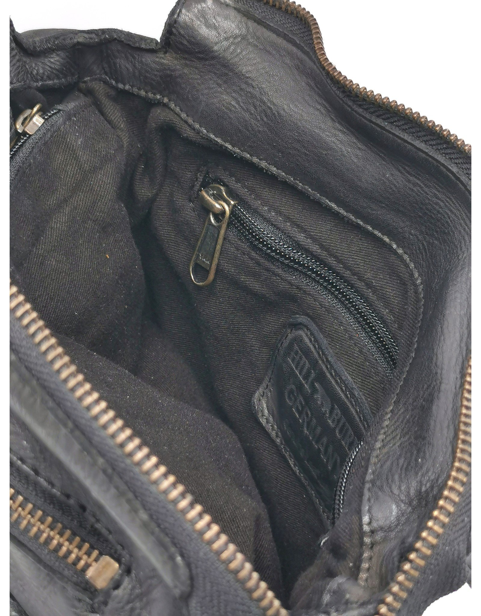 HillBurry Leren Schoudertassen Leren crossbody tassen - HillBurry Schoudertas Gewassen leer zwart