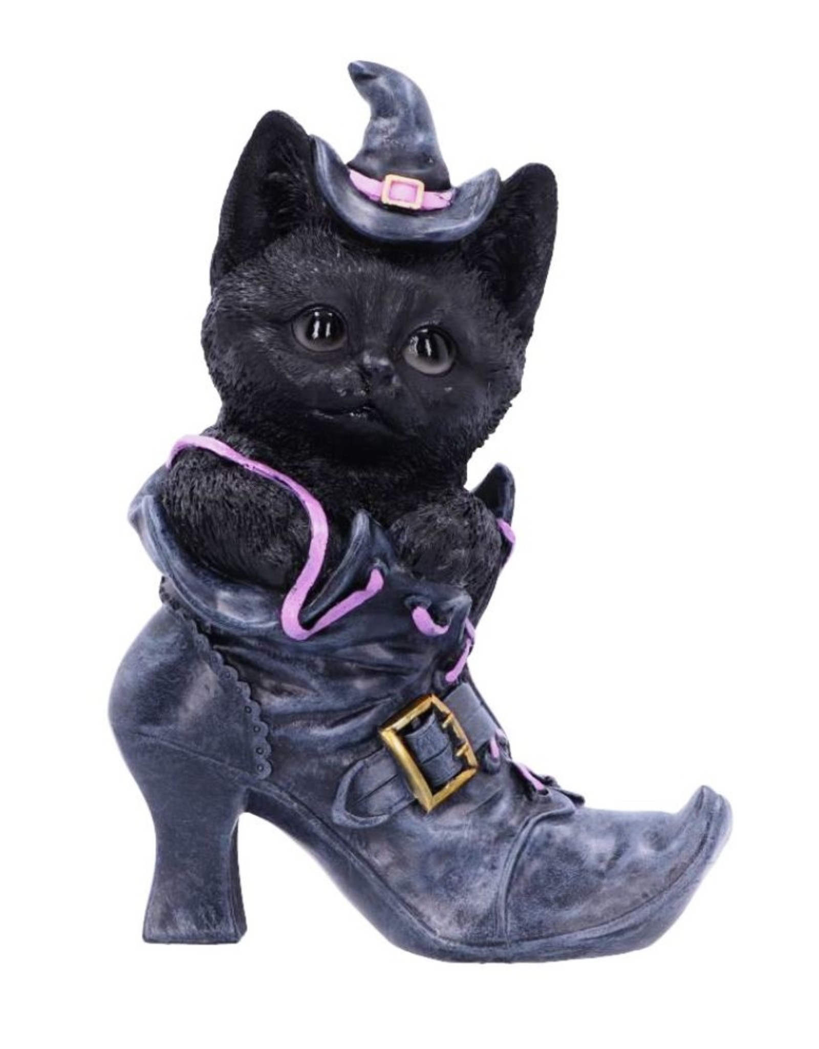 Alator Giftware & Lifestyle - Zwarte Kat met heksenhoed zittend in Laars Beeldje 18,5cm