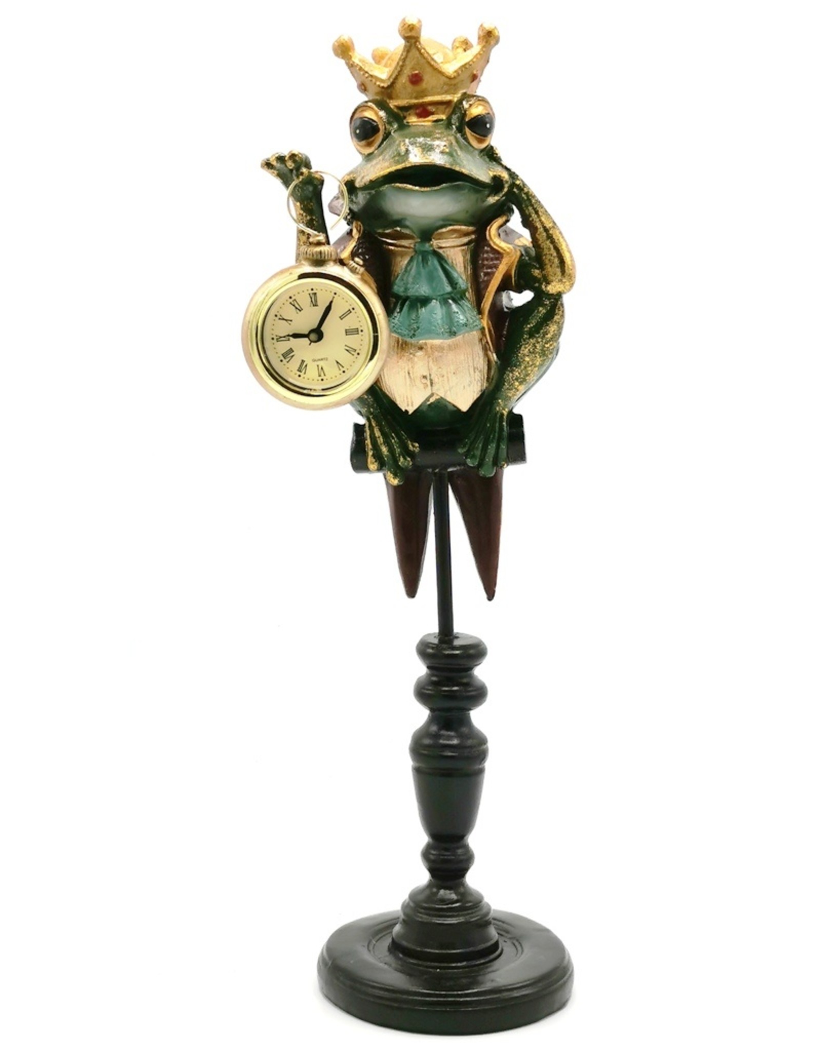 Trukado Giftware Figurines Collectables - Frog King on Plinth with Real clock 37cm