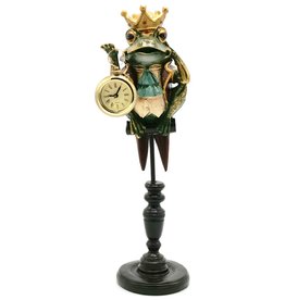 Trukado Frog King on Plinth with Real clock 37cm