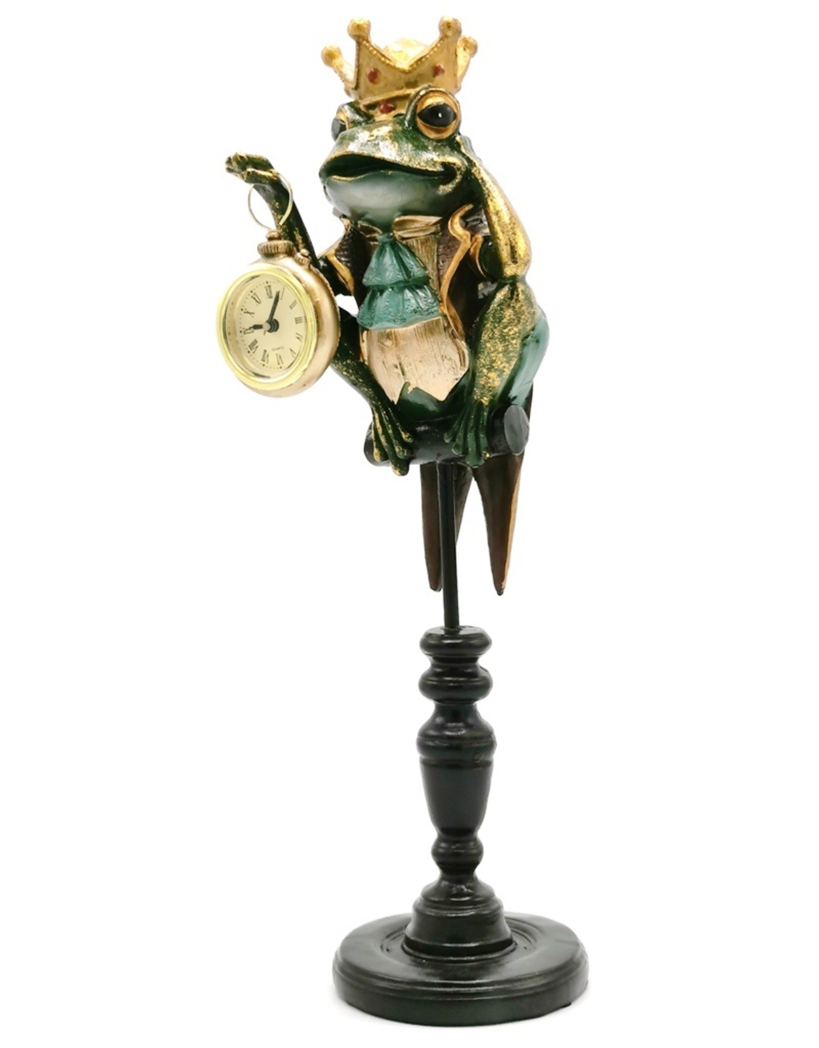 Trukado Giftware Figurines Collectables - Frog King on Plinth with Real clock 37cm