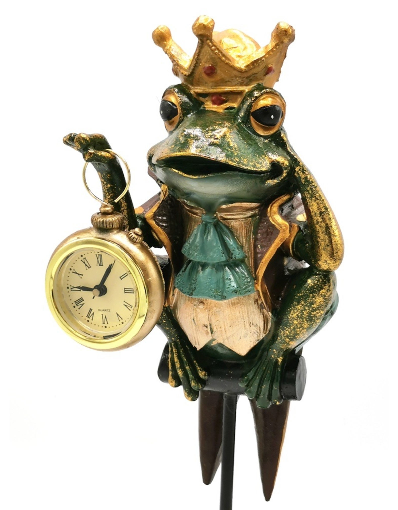 Trukado Giftware Figurines Collectables - Frog King on Plinth with Real clock 37cm