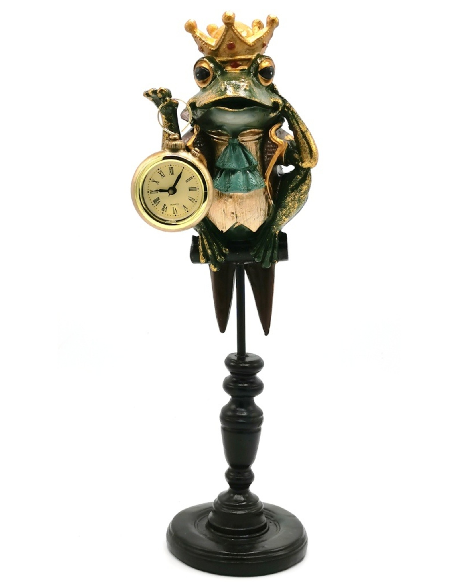 Trukado Giftware Figurines Collectables - Frog King on Plinth with Real clock 37cm