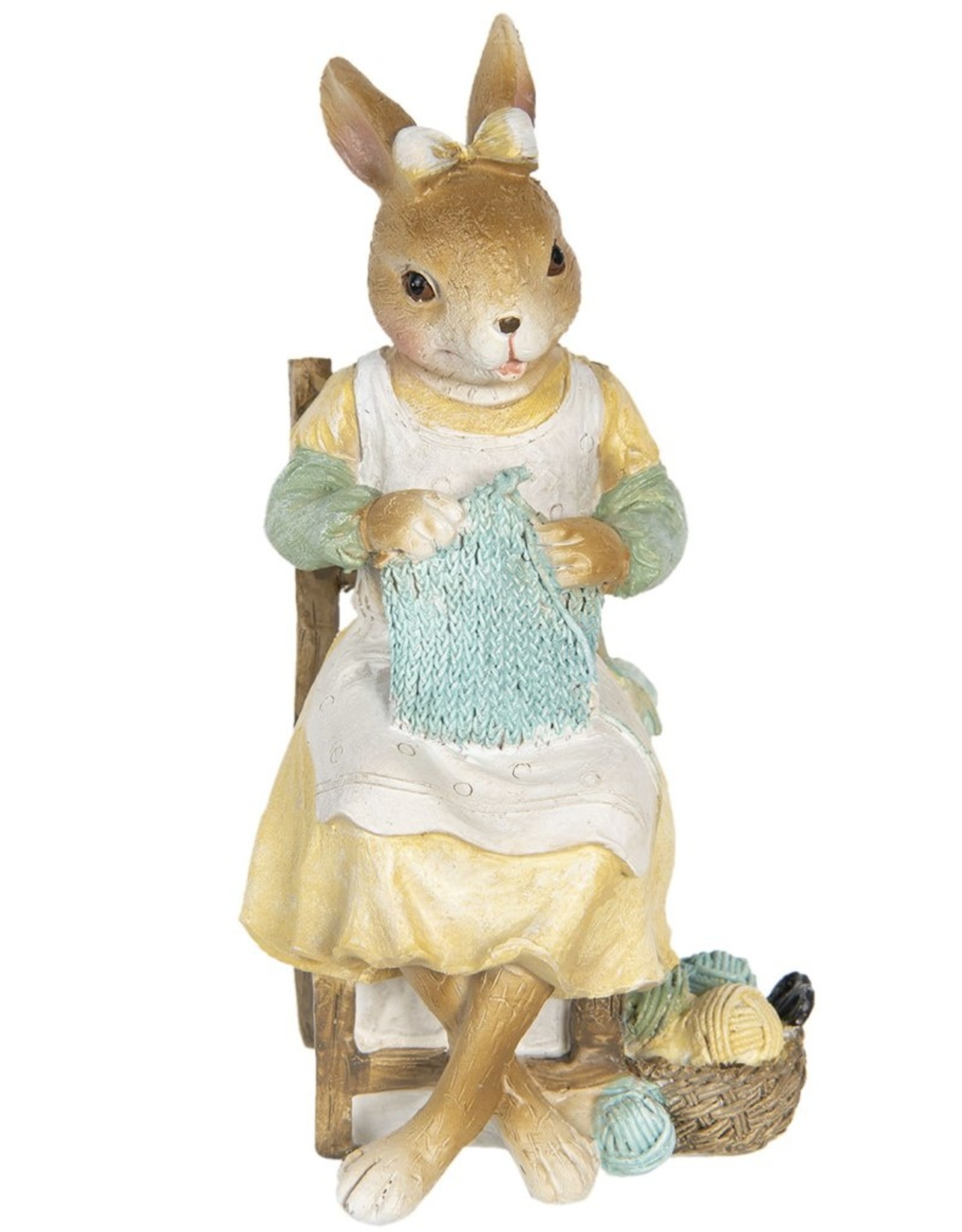 C&E Giftware & Lifestyle - Rabbit Girl sitting on chair knitting figurine 18cm