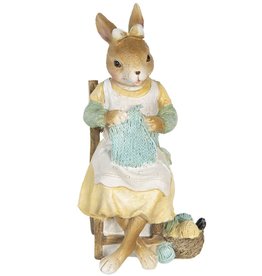 C&E Rabbit Girl sitting on chair knitting figurine 18cm