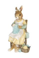 C&E Giftware & Lifestyle - Rabbit Girl sitting on chair knitting figurine 18cm