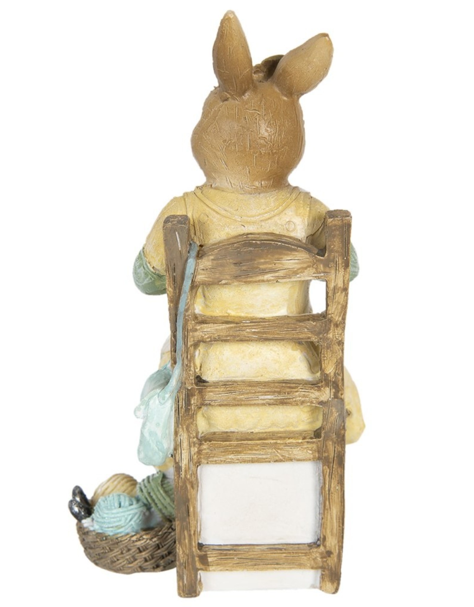 C&E Giftware & Lifestyle - Rabbit Girl sitting on chair knitting figurine 18cm