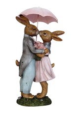 C&E Giftware & Lifestyle - Rabbits in love under umbrella statue 34cm