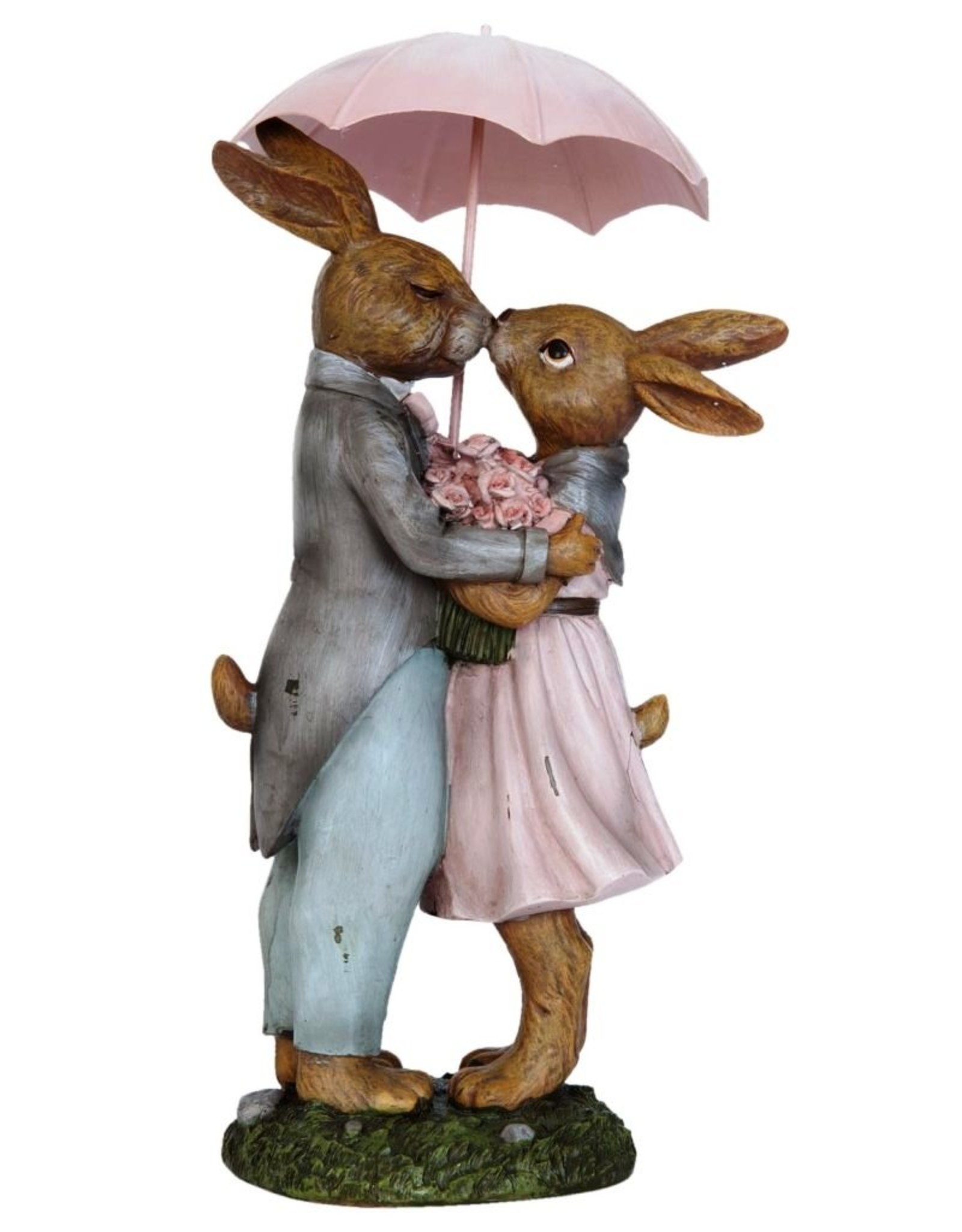 C&E Giftware & Lifestyle - Rabbits in love under umbrella statue 34cm