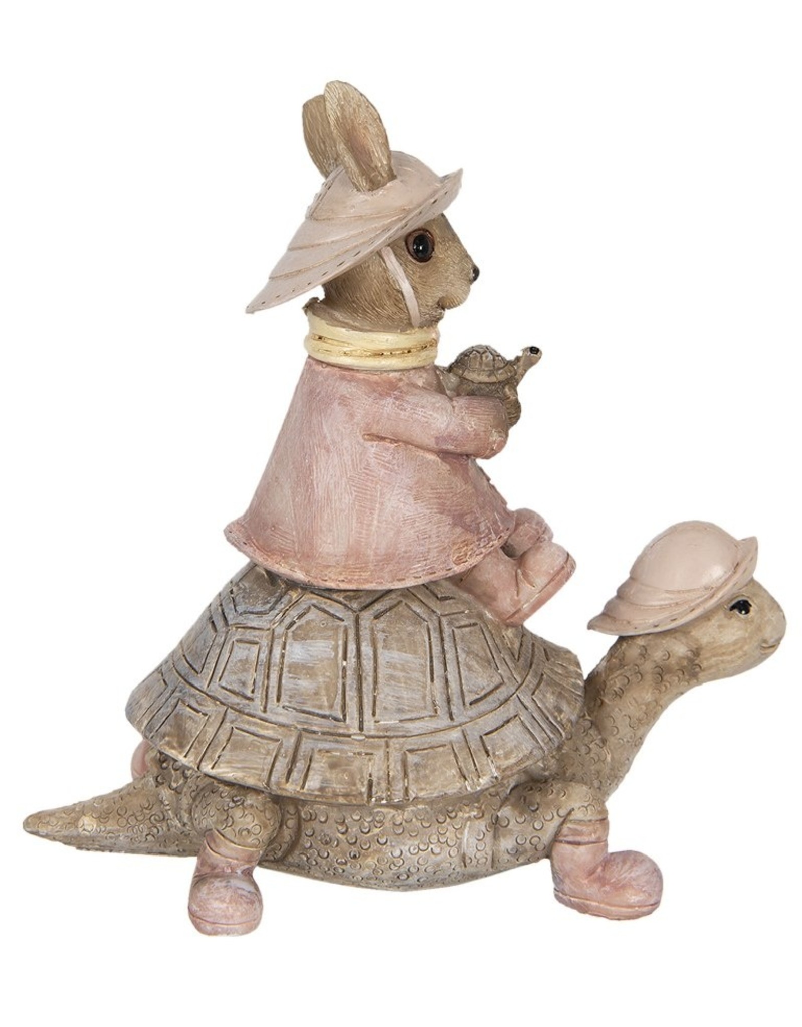 C&E Giftware & Lifestyle - Konijntje in regenjas op Schildpad beeldje 14cm