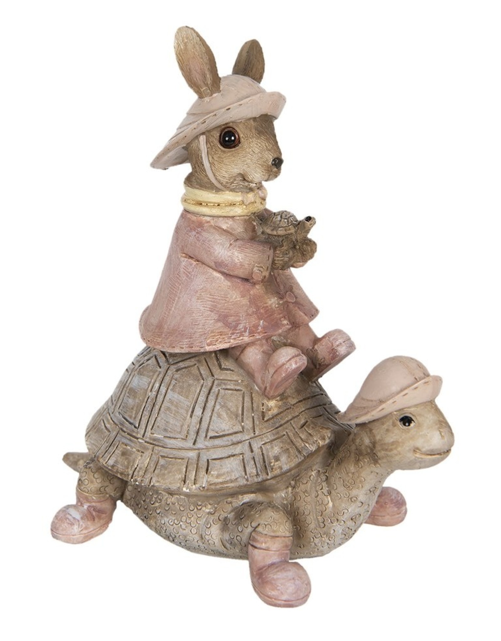 C&E Giftware & Lifestyle - Konijntje in regenjas op Schildpad beeldje 14cm