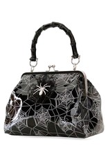 Banned Gothic Bags Steampunk Bags - Killian Gothic Handbag with Web-Print and Spider Brooch