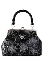 Banned Gothic Bags Steampunk Bags - Killian Gothic Handbag with Web-Print and Spider Brooch