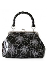 Banned Gothic Bags Steampunk Bags - Killian Gothic Handbag with Web-Print and Spider Brooch