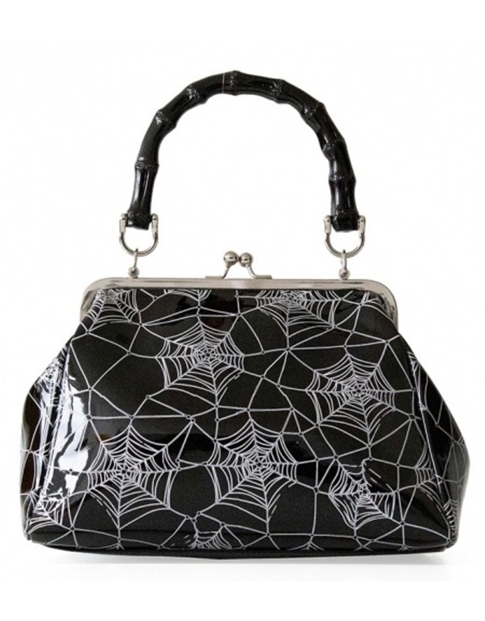 Banned Gothic Tassen Steampunk Tassen - Killian Gothic Handtas met Web-print en Spinnenbroche