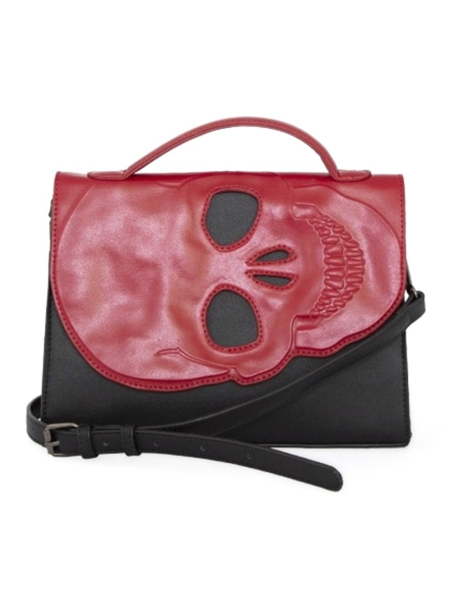 Banned Gothic bags Steampunk bags Tenebris Shoulder Bag with Cut out Skull Cover Black Red