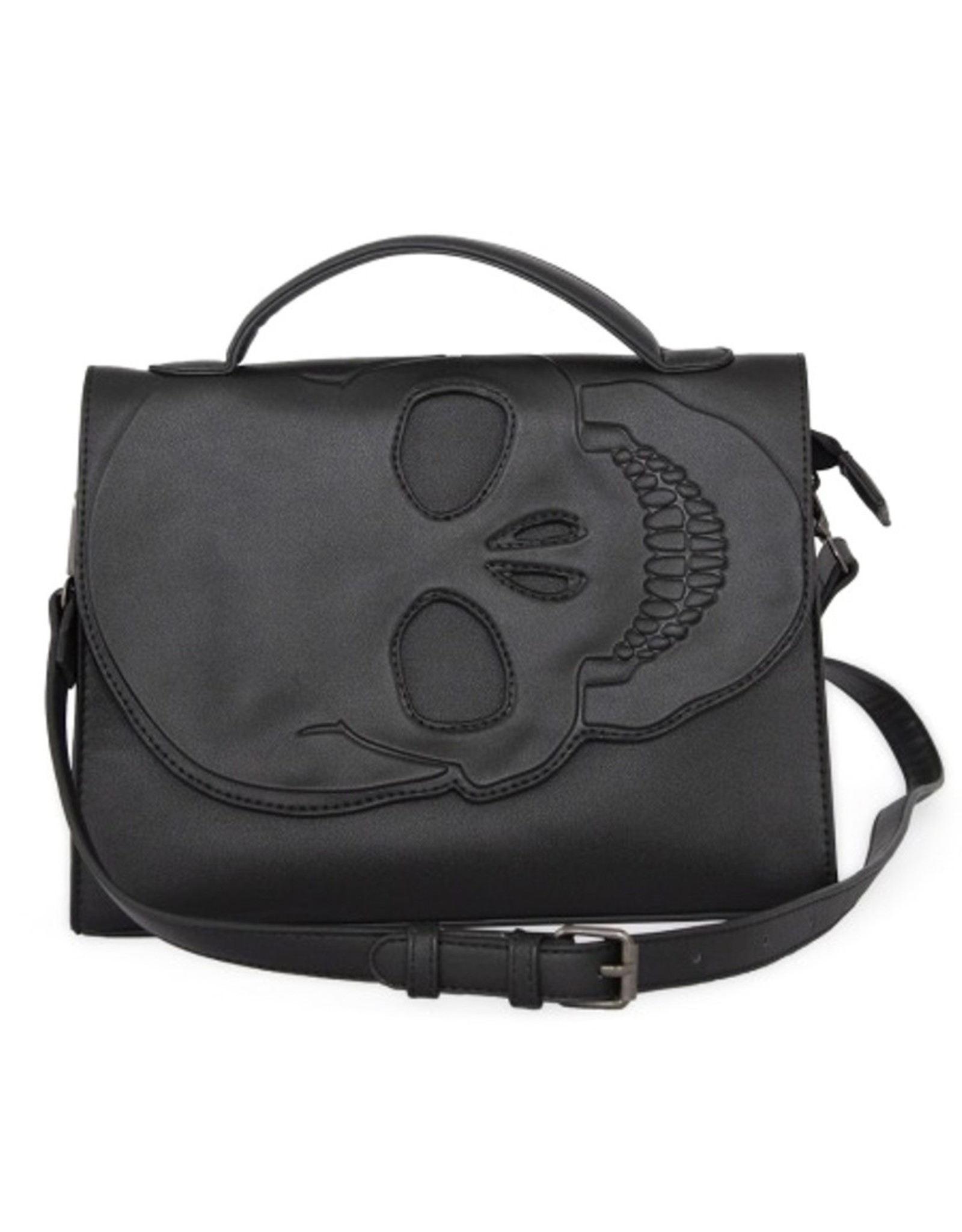 Banned Gothic bags Steampunk bags - Tenebris Shoulder Bag with Cut-out Skull Cover (Black)