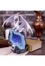 Alator Giftware, beelden, collectables - Glacial Custodian Witte Draak Zittend op een Geode LED