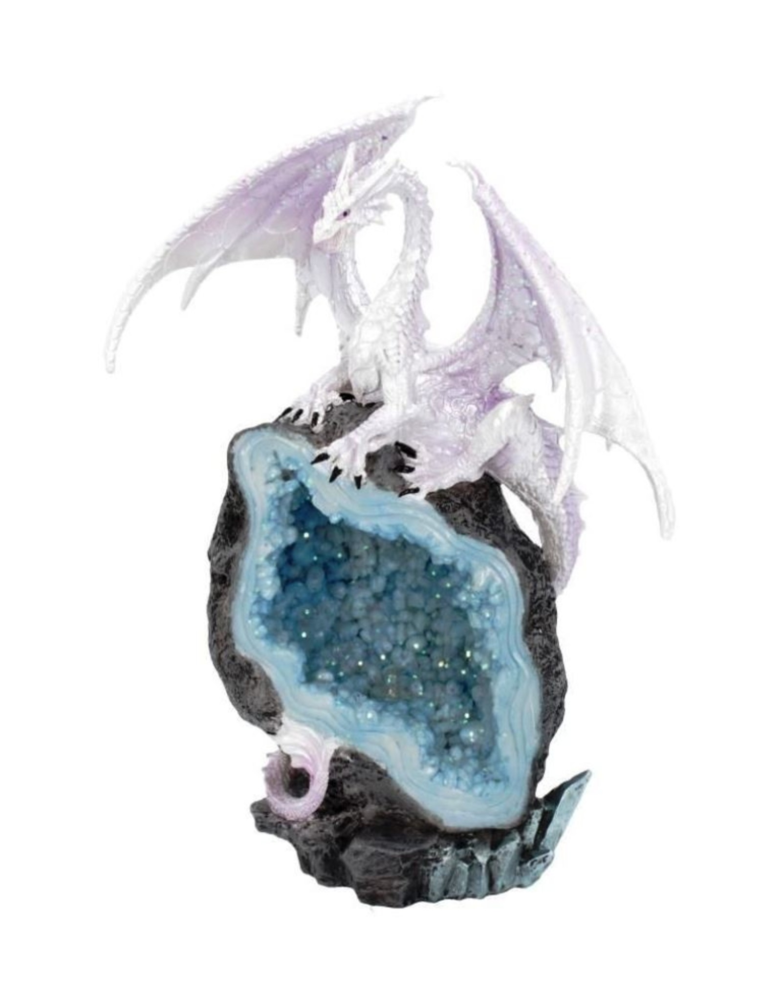 Alator Giftware Figurines Collectables - Glacial Custodian White Dragon Sitting on a Geode LED