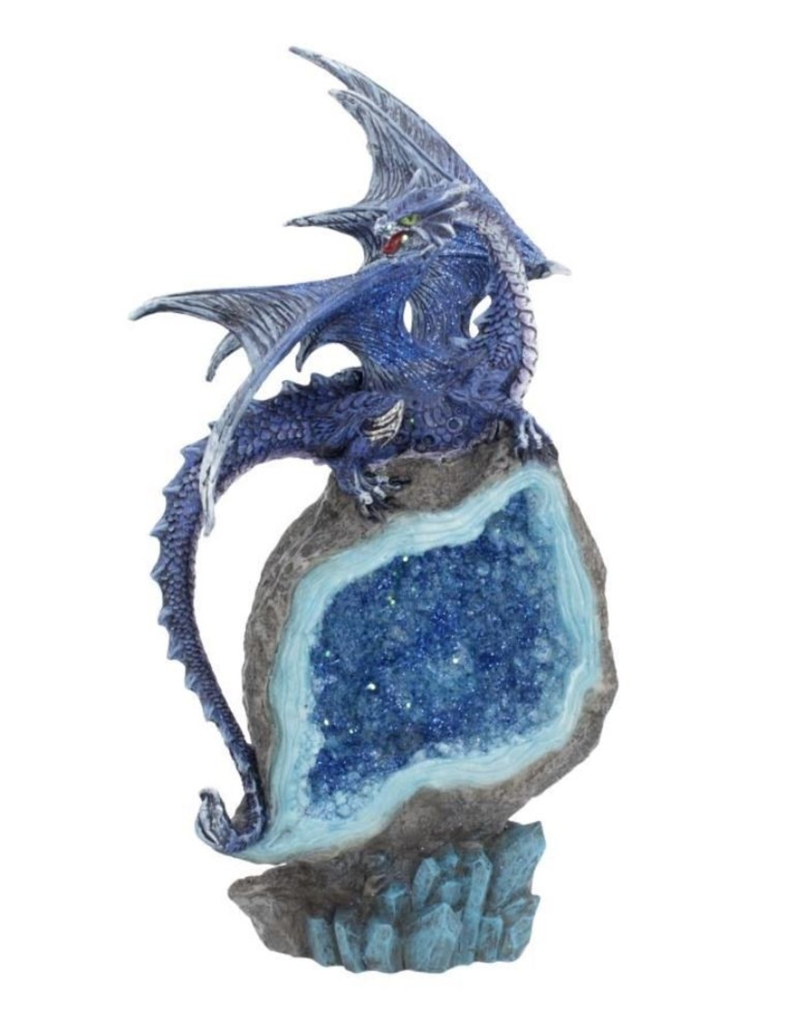 Alator Giftware, beelden, collectables - Cobalt Custodian Blauwe Draak op een Geode - LED