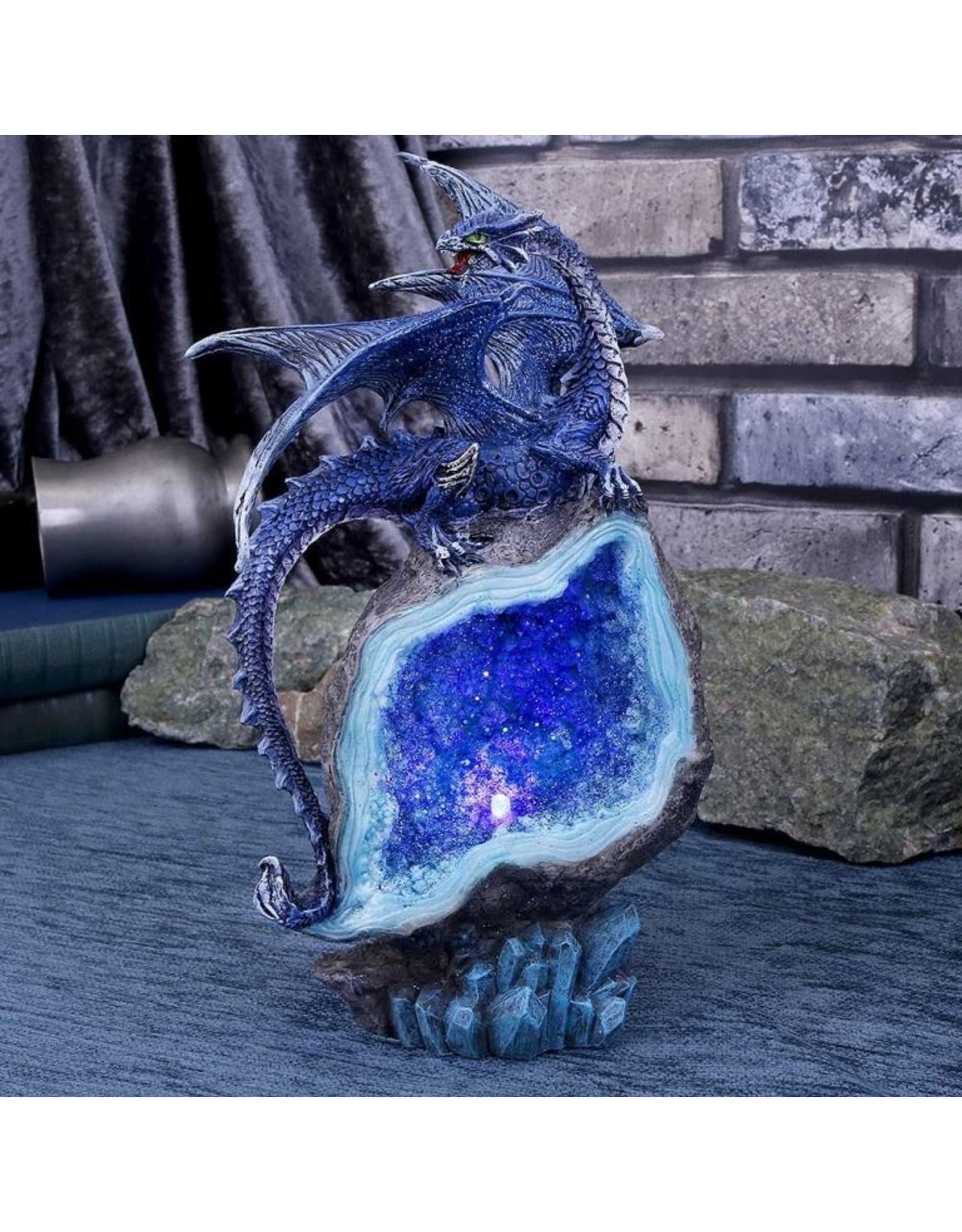 Alator Giftware Figurines Collectables - Cobalt Custodian Blue Dragon on a Geode - LED