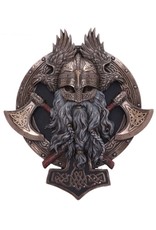 Veronese Design Giftware & Lifestyle - Voor Valhalla Viking met Bijl en Raaf Muurdecoratie - Gebronsd