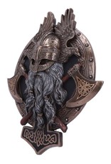 Veronese Design Giftware & Lifestyle - Voor Valhalla Viking met Bijl en Raaf Muurdecoratie - Gebronsd