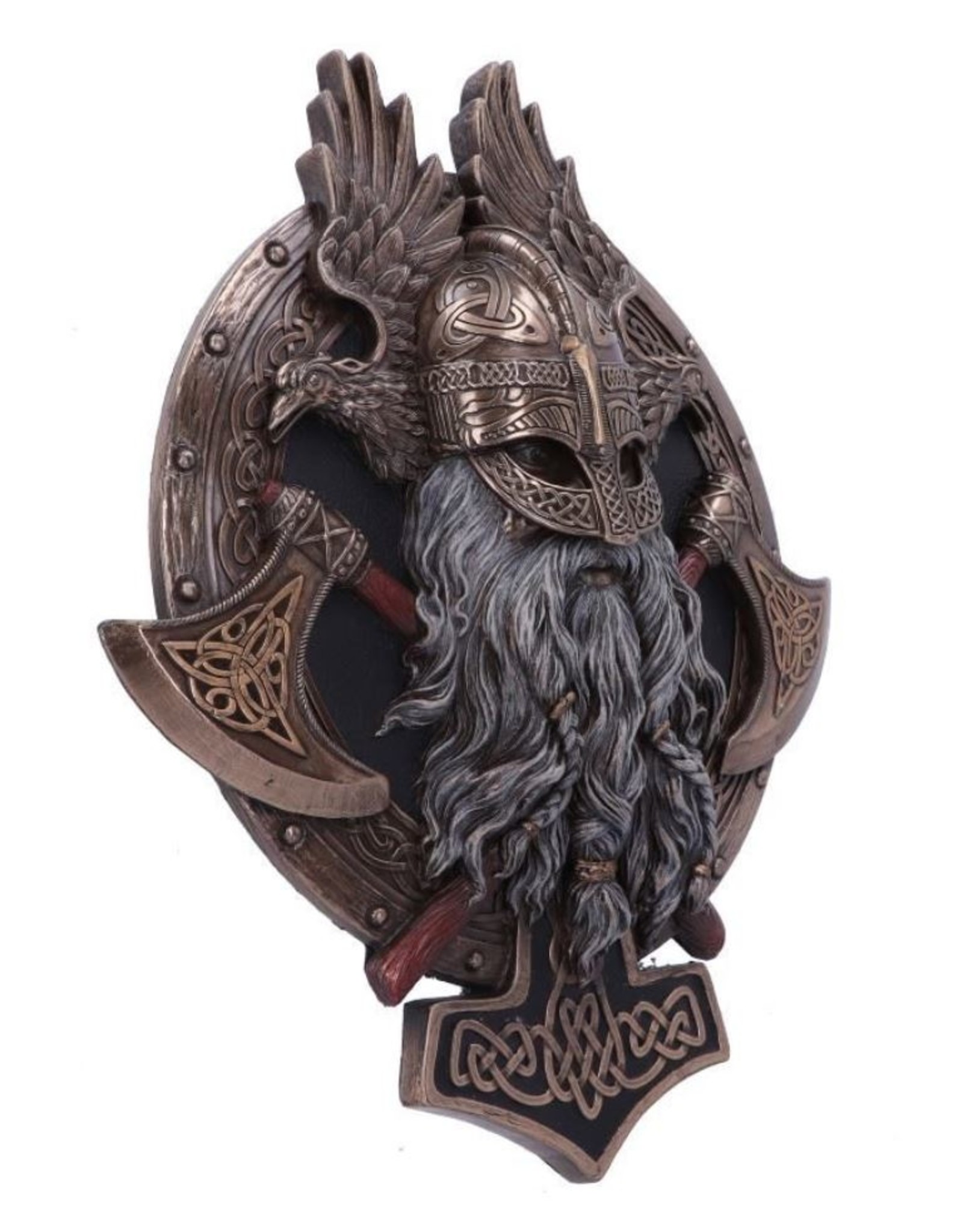 Veronese Design Giftware & Lifestyle - Voor Valhalla Viking met Bijl en Raaf Muurdecoratie - Gebronsd