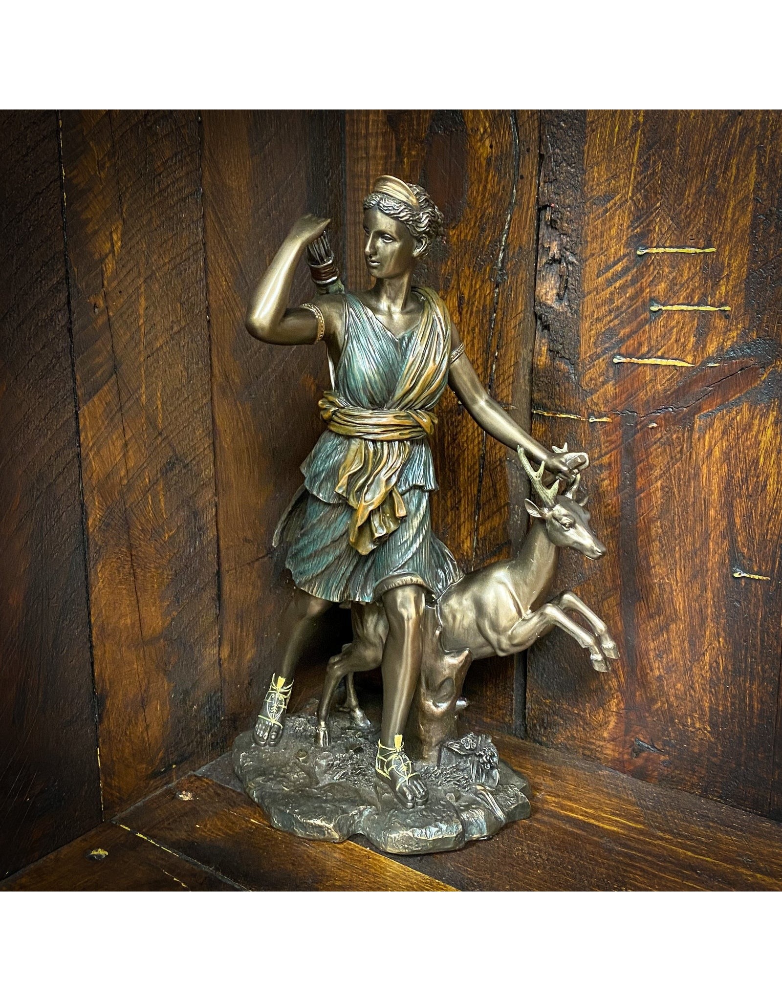 Veronese Design Giftware & Lifestyle - Roman Goddess Diana with Deer Bronzed Statue 28.5cm