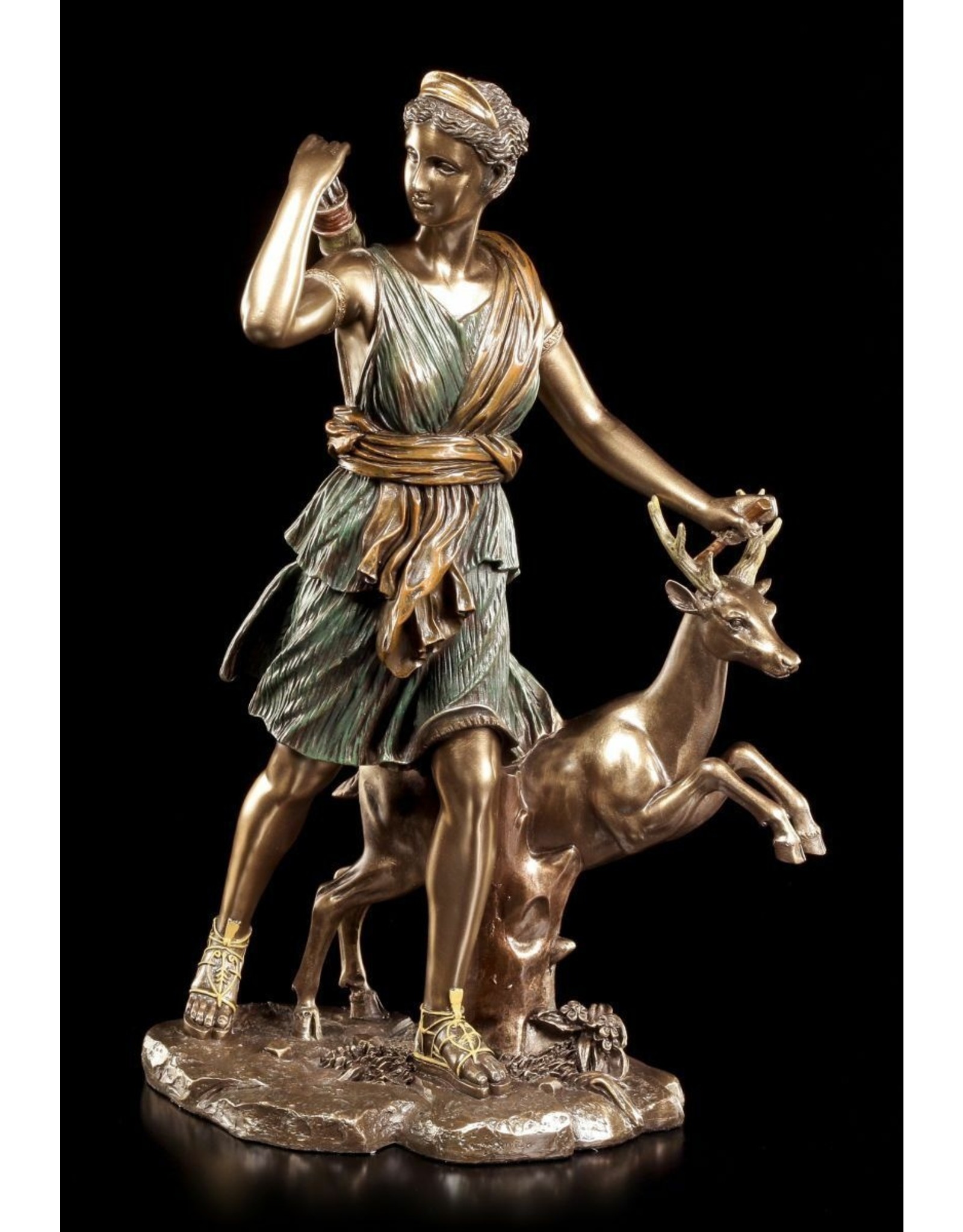 Veronese Design Giftware & Lifestyle - Roman Goddess Diana with Deer Bronzed Statue 28.5cm