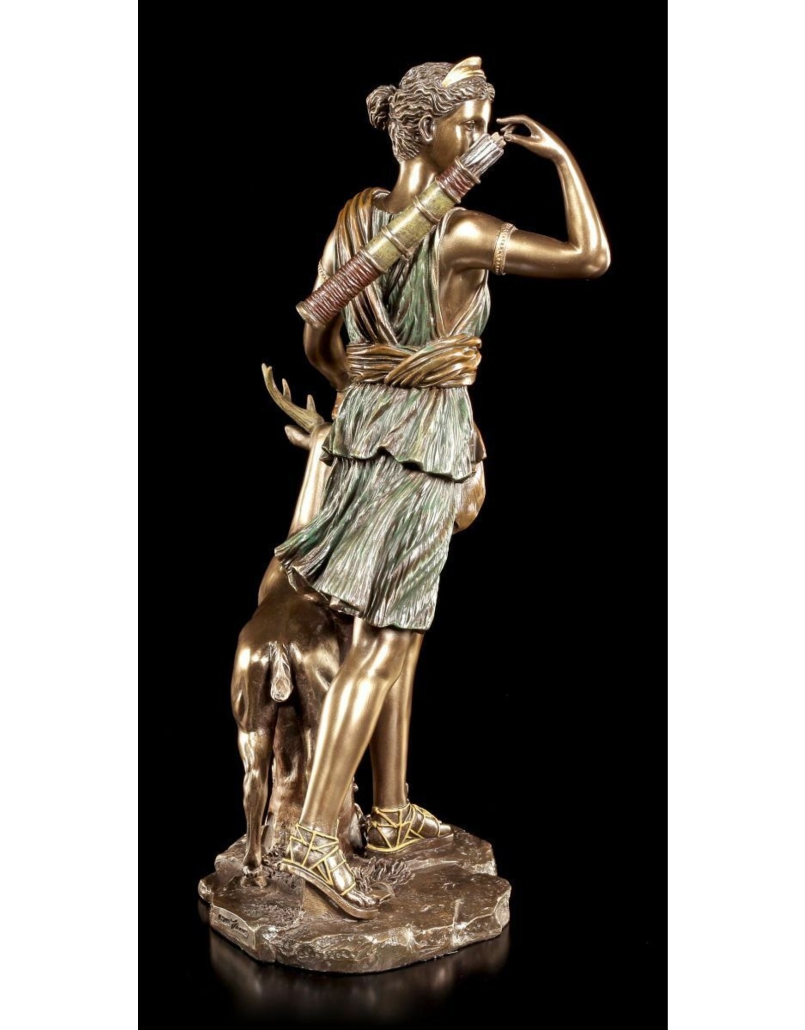 Veronese Design Giftware & Lifestyle - Roman Goddess Diana with Deer Bronzed Statue 28.5cm