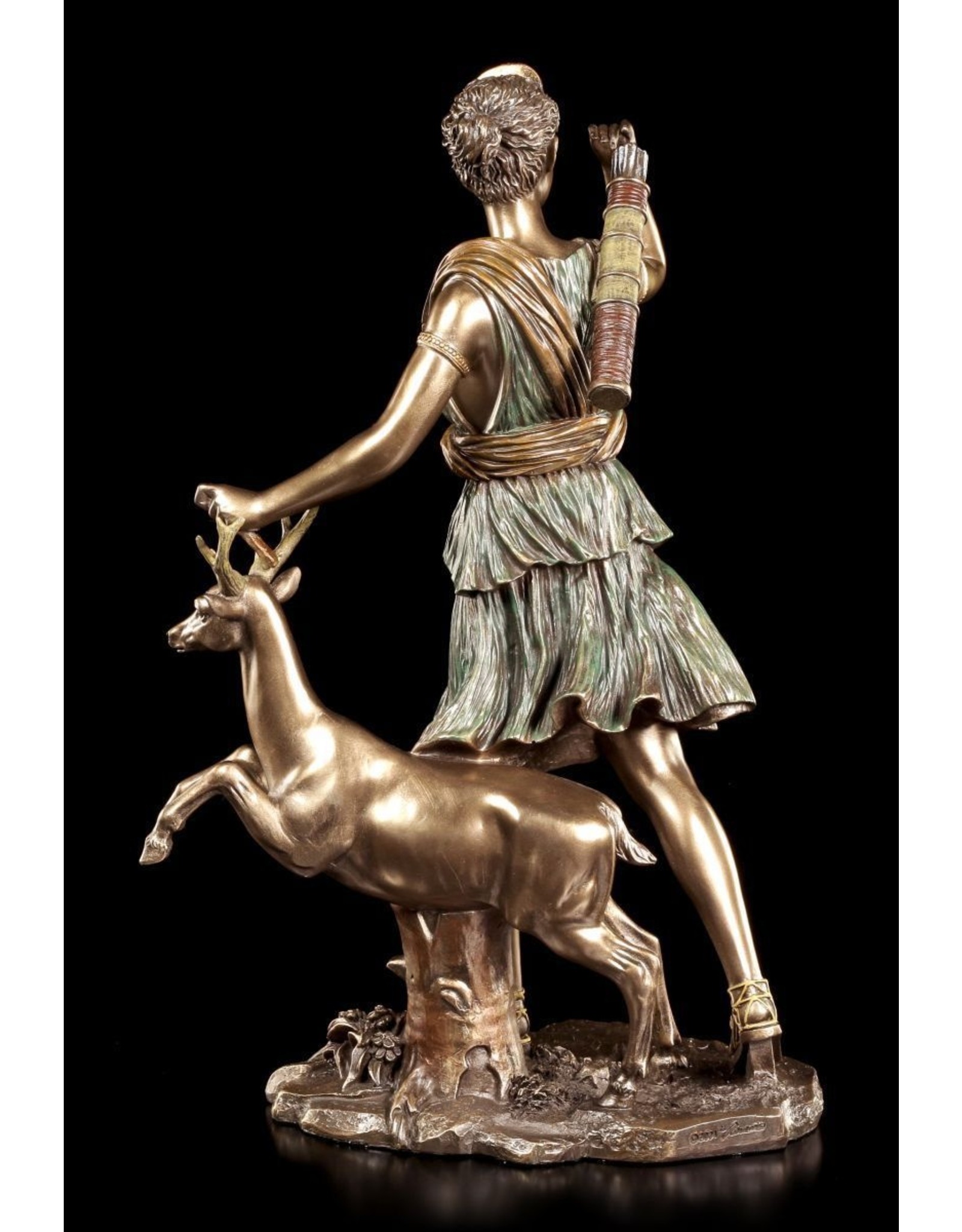 Veronese Design Giftware & Lifestyle - Roman Goddess Diana with Deer Bronzed Statue 28.5cm