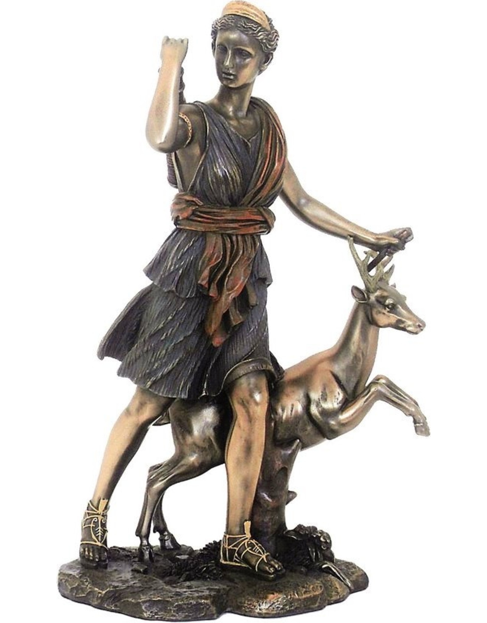 Veronese Design Giftware & Lifestyle - Roman Goddess Diana with Deer Bronzed Statue 28.5cm