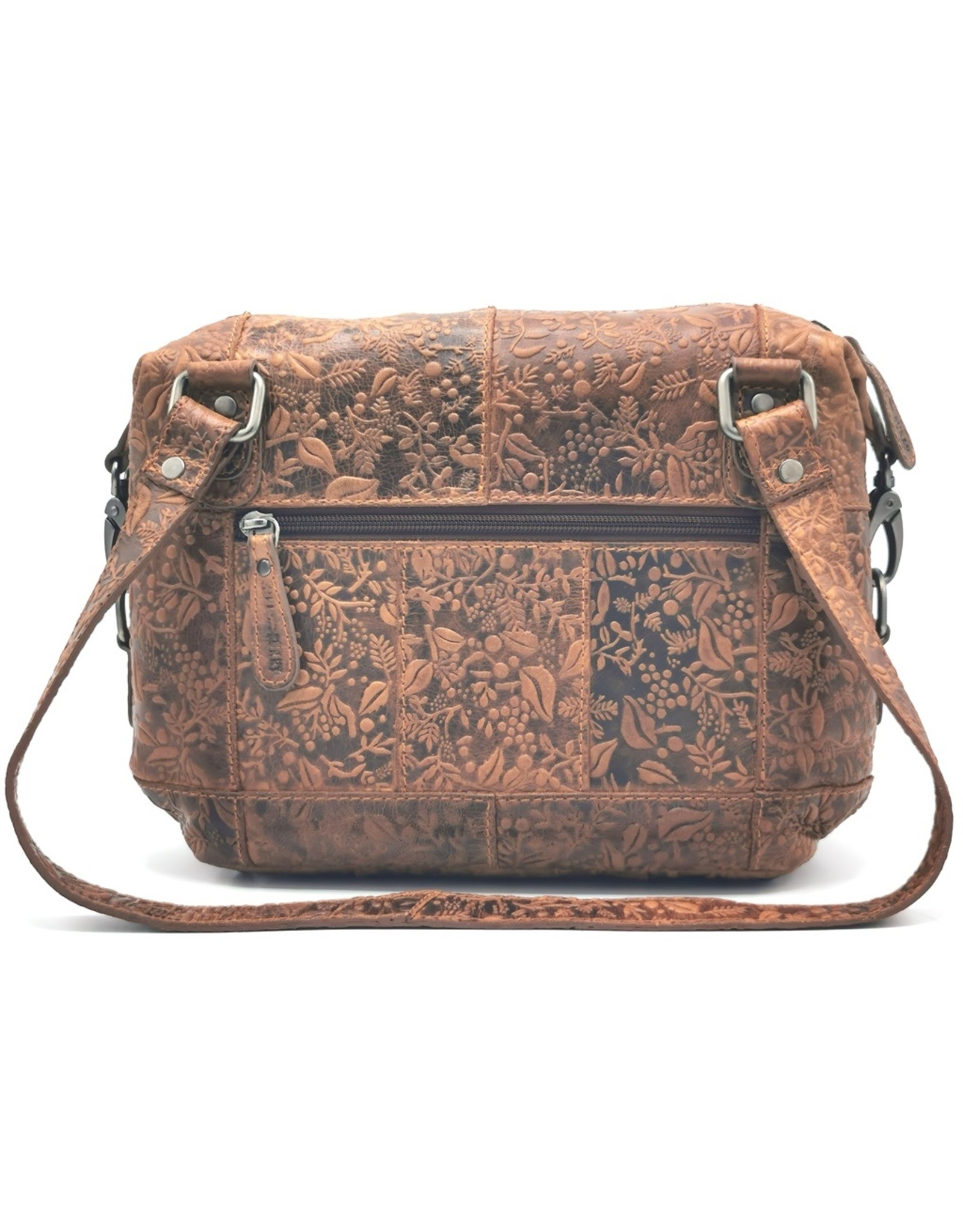 HillBurry Leren schoudertassen Leren crossbody tassen - HillBurry Leren Schoudertas met reliëf Bloemenmotief Bruin