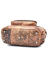 HillBurry Leather Shoulder bags  leather crossbody bags - HillBurry Leather Shoulder Bag with Embossed Floral Print Brown