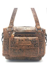HillBurry Leather Shoulder bags  leather crossbody bags - HillBurry Leather Shoulder Bag with Embossed Floral Print Brown