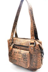 HillBurry Leather Shoulder bags  leather crossbody bags - HillBurry Leather Shoulder Bag with Embossed Floral Print Brown