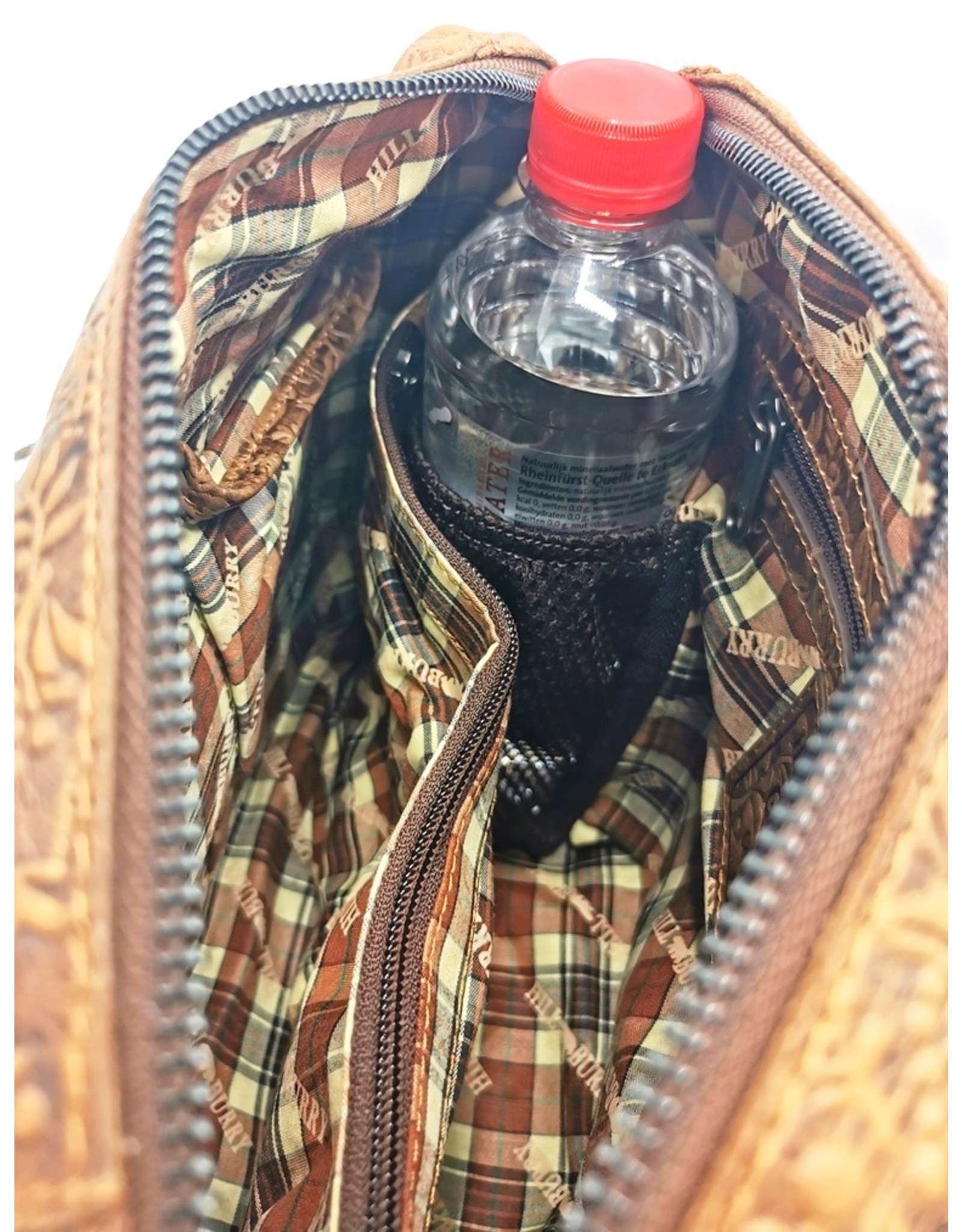 HillBurry Leather Shoulder bags  leather crossbody bags - HillBurry Leather Shoulder Bag with Embossed Floral Print Brown