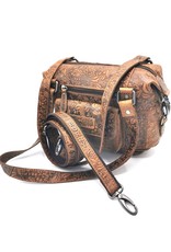 HillBurry Leather Shoulder bags  leather crossbody bags - HillBurry Leather Shoulder Bag with Embossed Floral Print Brown