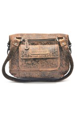 HillBurry Leather Shoulder bags  leather crossbody bags - HillBurry Leather Shoulder Bag with Embossed Floral Print Brown