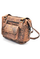 HillBurry Leren schoudertassen Leren crossbody tassen - HillBurry Leren Schoudertas met reliëf Bloemenmotief Bruin