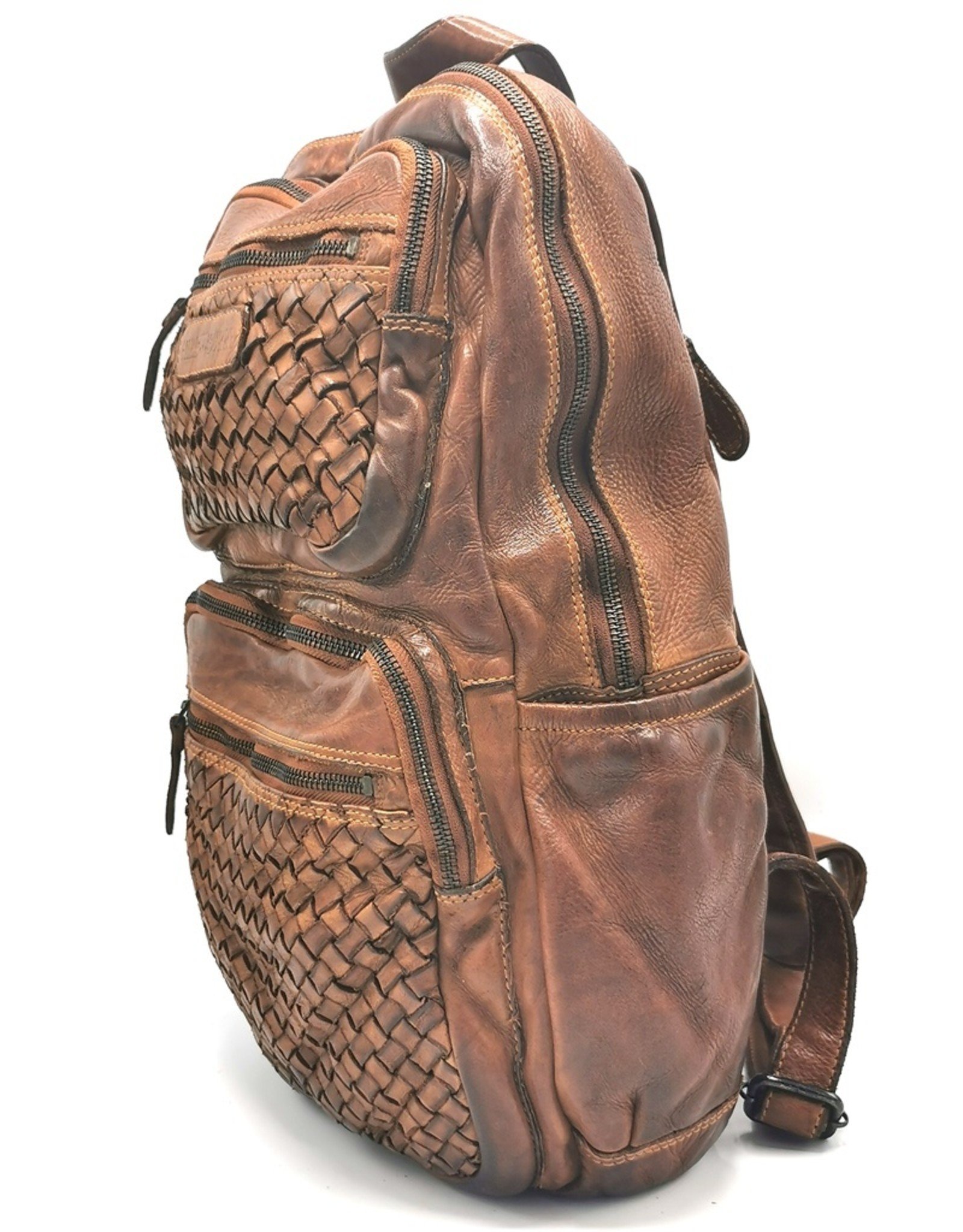 HillBurry Leather backpacks Leather shoppers - HillBurry Luxury Backpack with Wicker Washed Leather Tan