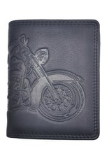 HillBurry Leather Wallets - HillBurry Leather wallet with embossed motorbike black