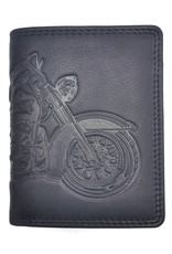 HillBurry Leather Wallets - HillBurry Leather wallet with embossed motorbike black