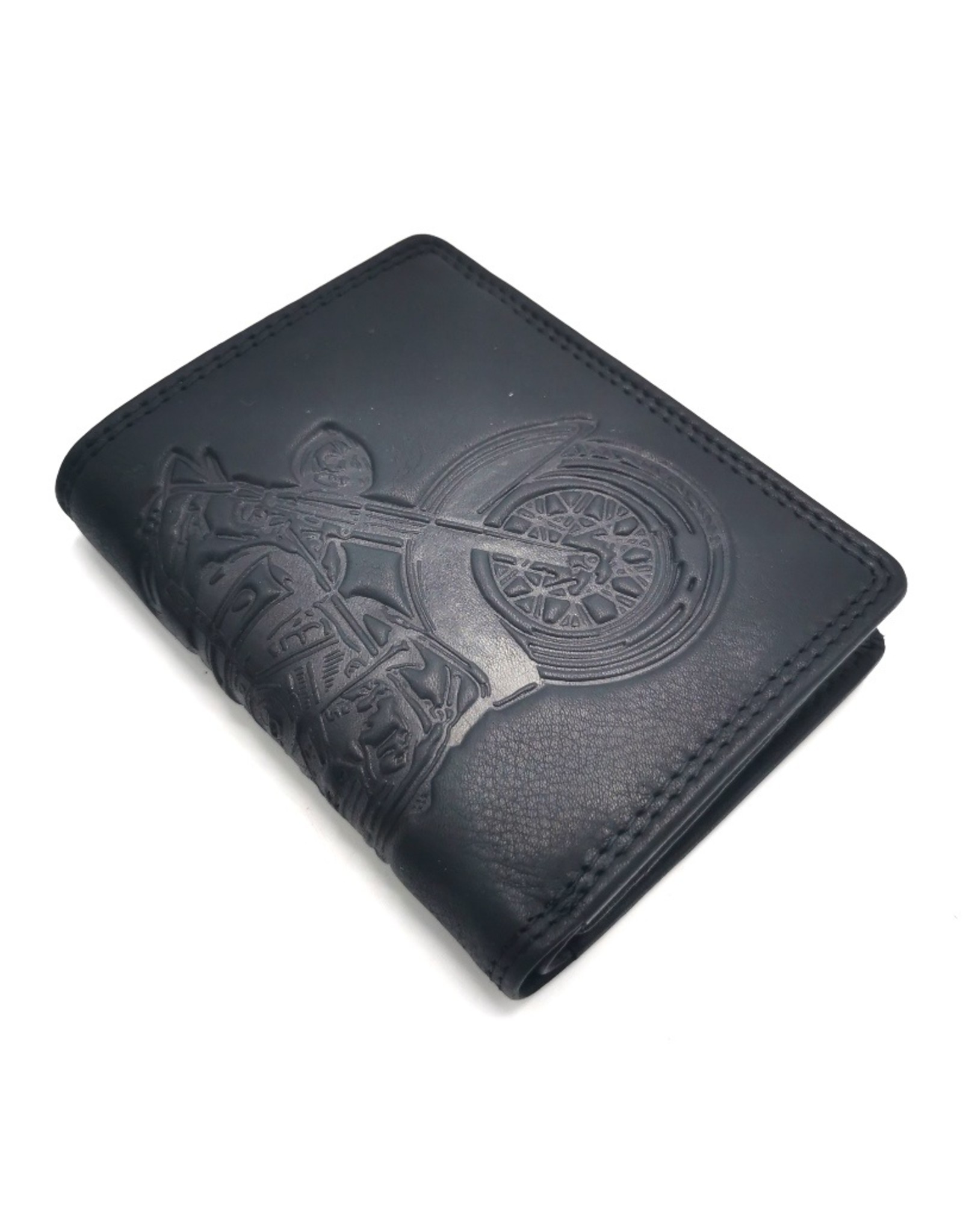 HillBurry Leather Wallets - HillBurry Leather wallet with embossed motorbike black