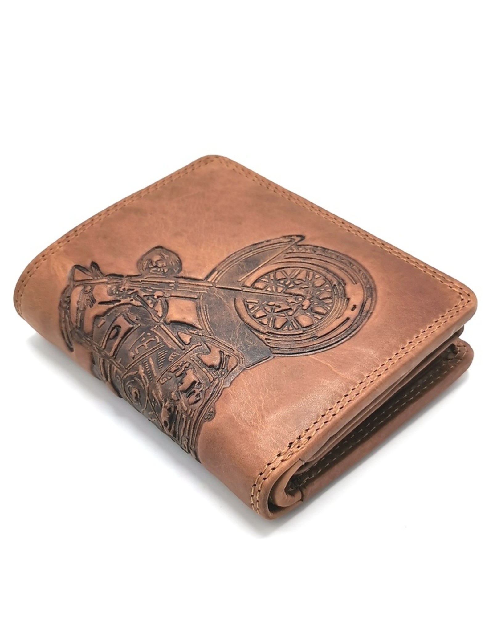 HillBurry Leather Wallets - HillBurry Leather wallet with embossed motorbike