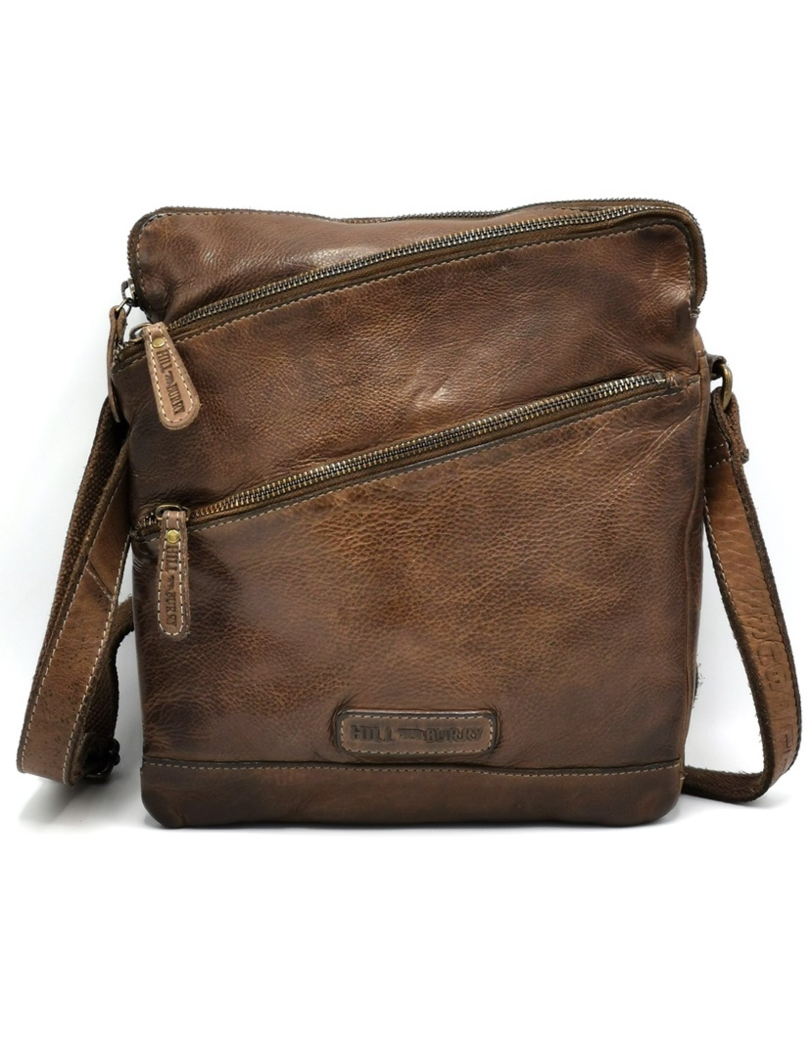 HillBurry Leren Schoudertassen Leren crossbody tassen - HillBurry Stoere Schoudertas Gewassen leer taupe