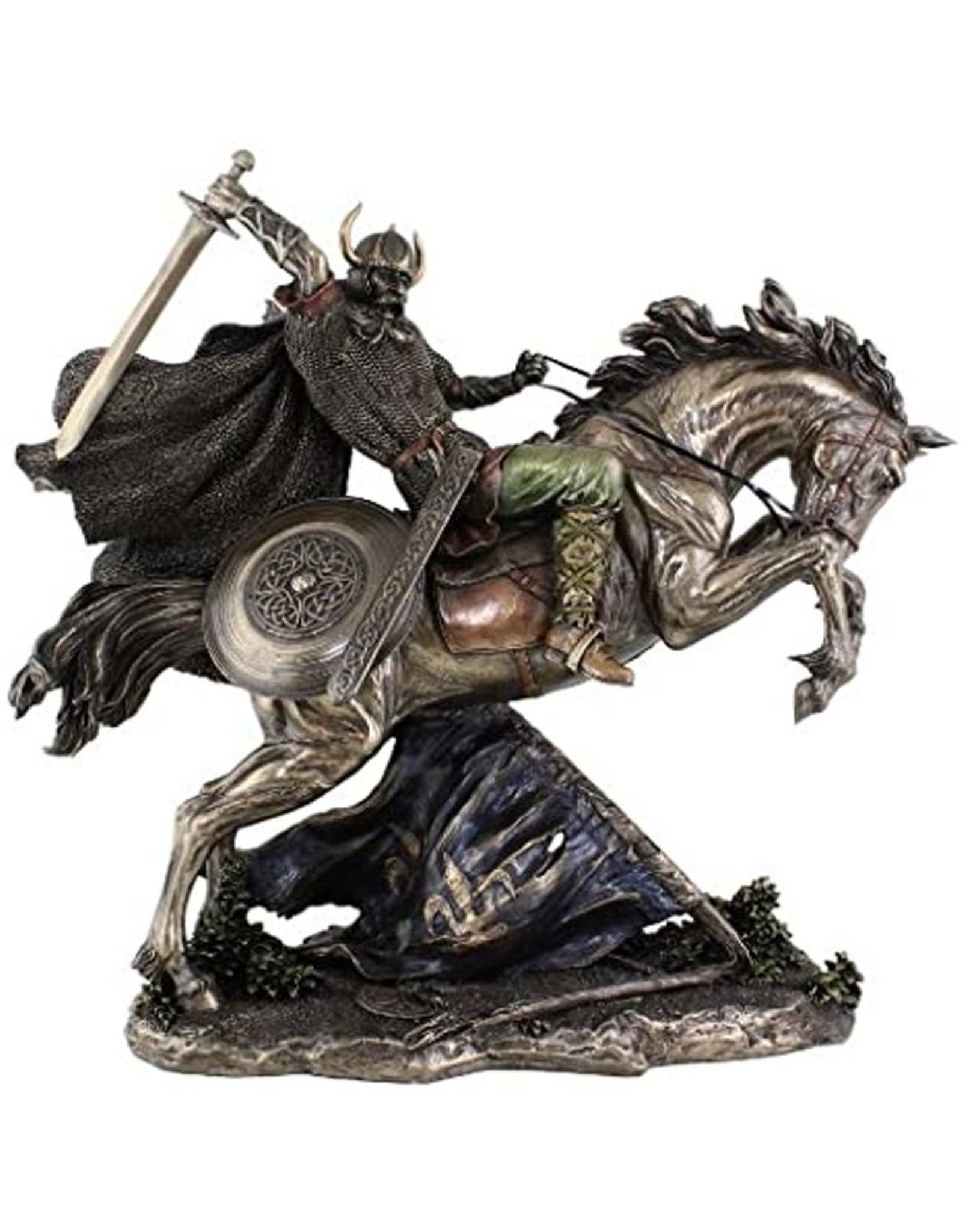 Veronese Design Giftware & Lifestyle - Viking with Sword on a Rearing Horse bronzed
