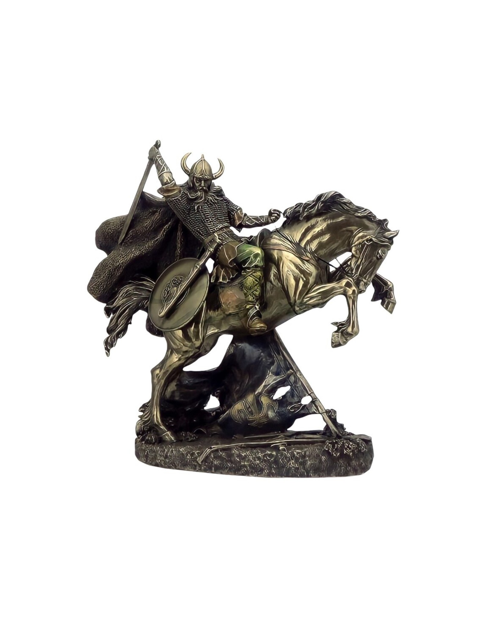 Veronese Design Giftware & Lifestyle - Viking met zwaard op een Steigerend Paard gebronsd