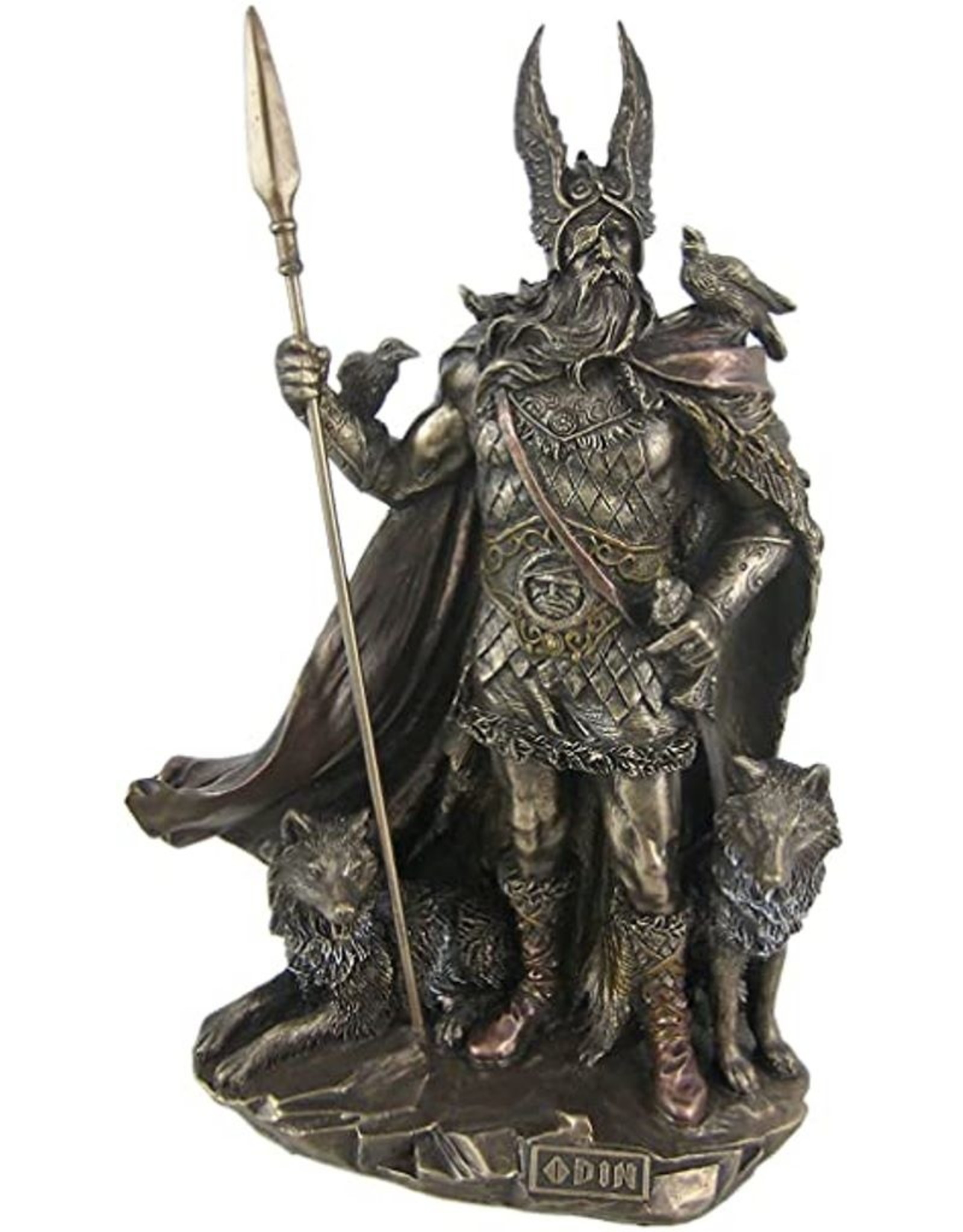 Veronese Design Giftware & Lifestyle - Odin Standing with Wolves and Crows bronzed statue 25cm